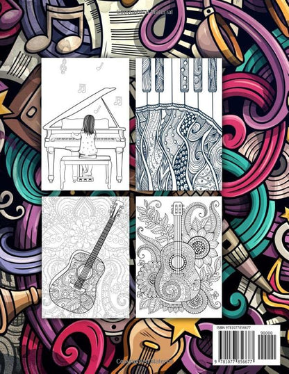 Relaxing Music - Coloring Book For Adults: Musical Instruments With Anti Stress Mandala Designs