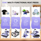 AKEYDIY Heat Press 15x12 Inch, 5 in 1 Heat Press Machine for T-Shirts Hat Cap Mug Plate, 360° Swing Away Shirt Pressing Machine, Sublimation Heat Transfer Machine with Tumbler Press Hat Press, Purple AKEYDIY