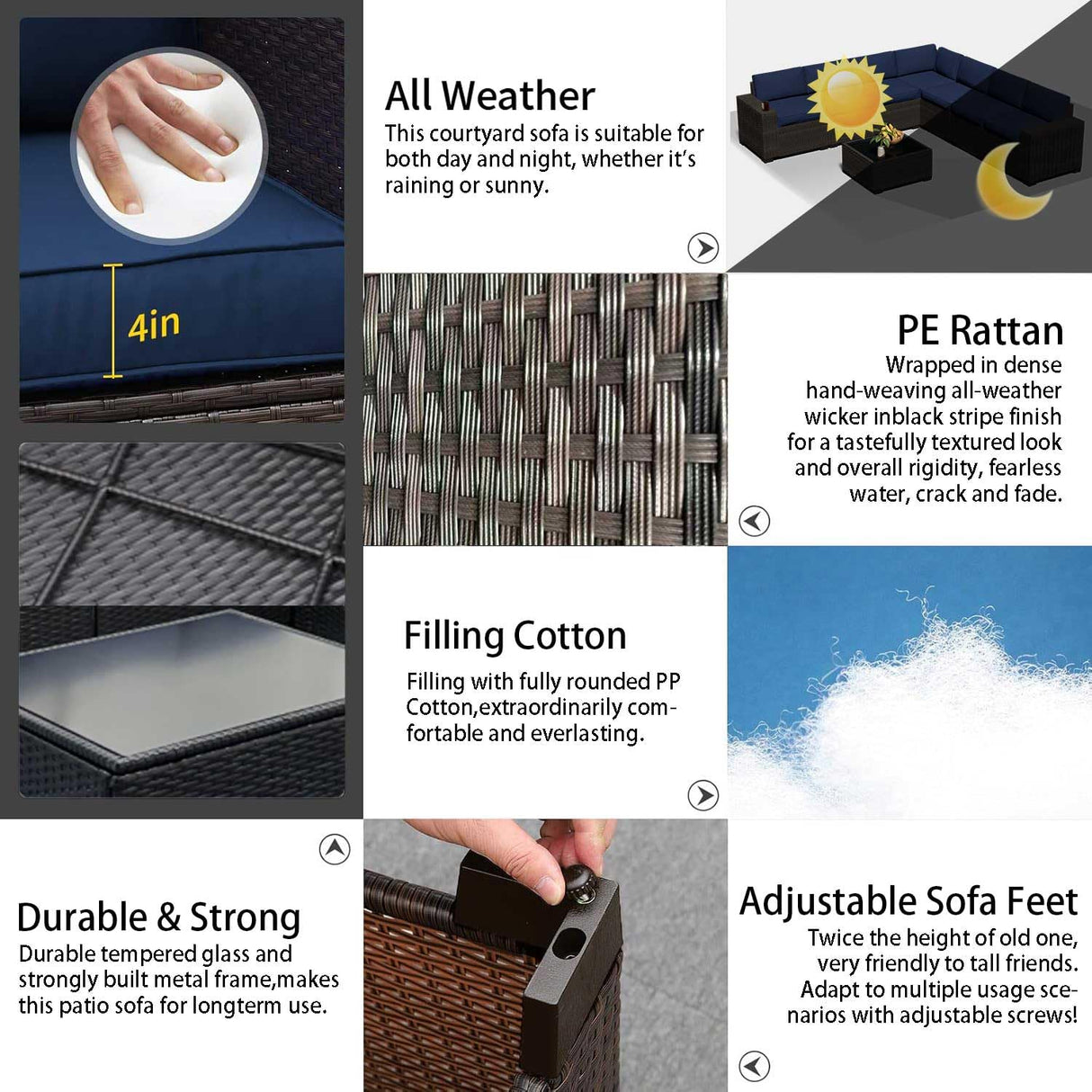 8pcs Patio Outdoor Furniture Set, Waterproof Wicker Sectional Couch Outdoor Big Sofa with Thick Cushions, All-Weather PE Rattan 8 Pieces Patio Conversation Sets for Porch,Backyard,Garden SHGJ&SOFT