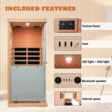 1 Person Infrared Sauna | Far Infrared Home Sauna | 1,060 watt | 6 Low EMF Heaters | Canadian Hemlock | Tempered Glass Door | Indoor Saunas with Red Lamp, Bluetooth, LCD, LED (Random Left/Right) Wizzisauna