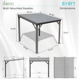 Domi 8' x 8' Lean to Gazebo, Wall Mounted Gazebos Pergola with Built in Drainage System, Galvanized Steel Roof, Hardtop Patio Shelter for Deck, Porch, Backyard and More domi outdoor living