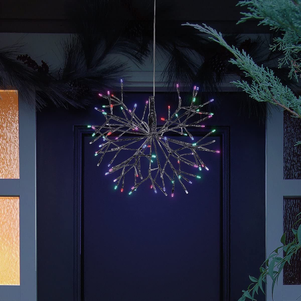 Alpine Corporation 16"H Indoor Holiday 3D Snowflake Hanging Ornament with LED Lights, Silver Alpine Corporation
