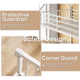 LIKIMIO Bunk Bed Twin Over Full Size, House Bunk Bed Frame with Ladder and Guardrail, House Shaped with Metal Slats Support No Box Spring Needed Space Saving for Bedroom and Dorm, White LIKIMIO