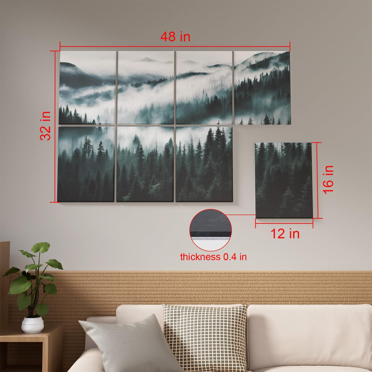 Ginchain Art Acoustic Panels Soundproof Wall Panels, 48 X 32Inches acoustic panels sound absorbing, Decorative Acoustical Wall Panels, sound panels noise reducing for Home & Office(Misty Forest) Ginchain