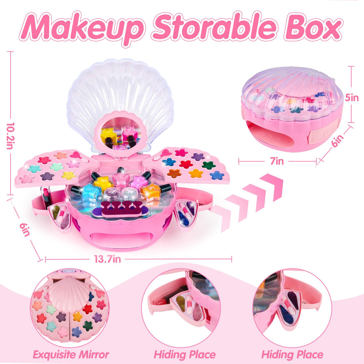 Kids Nail Polish Set for Girls, All-in-One Nail Art Make Up Kit -Dryer/ Glitter Powder/ False Nails/ Toe Separator/ File/ Lipsticks/ Eyeshadow,Washable Makeup Toys Age 3-12 Little Girl Birthday Gift AugToy