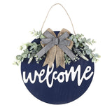 Sattiyrch Welcome Sign for Front Door Round Wood Sign Hanging for Farmhouse porch Door Decoration (Blue) Sattiyrch