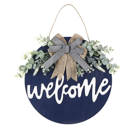 Sattiyrch Welcome Sign for Front Door Round Wood Sign Hanging for Farmhouse porch Door Decoration (Blue) Sattiyrch