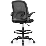 Winrise Drafting Chair Tall Office Chair Ergonomic Desk Chairs with Lumbar Support and Flip-up Armrests, Adjustable Height Comfy Computer Chair with Swivel Task and Adjustable Foot Ring(Black) Winrise