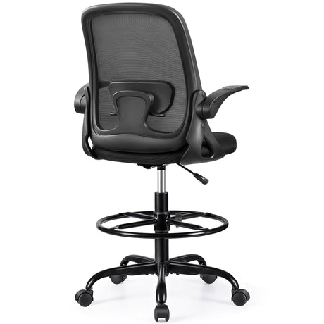 Winrise Drafting Chair Tall Office Chair Ergonomic Desk Chairs with Lumbar Support and Flip-up Armrests, Adjustable Height Comfy Computer Chair with Swivel Task and Adjustable Foot Ring(Black) Winrise
