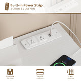 KAI-ROAD Small Makeup Vanity Desk no Mirror - Modern White Vanity Table with Wood Drawers, Padded Stool, Charging Station & Foldable Countertop, Small Computer Desk Home Office Desk for Bedroom KAI-ROAD