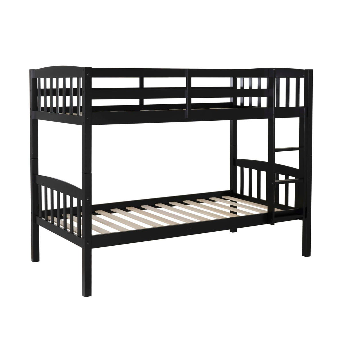 Linon Howell Black Solid Wooden Twin Over Twin Bunk Bed with Ladder Linon