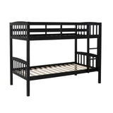 Linon Howell Black Solid Wooden Twin Over Twin Bunk Bed with Ladder Linon