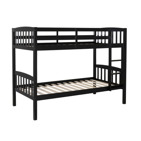 Linon Howell Black Solid Wooden Twin Over Twin Bunk Bed with Ladder Linon