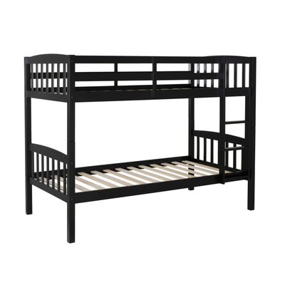 Linon Howell Black Solid Wooden Twin Over Twin Bunk Bed with Ladder