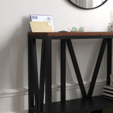 BizChair Farmhouse 2-Tier Console Table - Black Finish Engineered Wood Frame - Walnut Finish Tabletop - for Entryway or Living Room BizChair