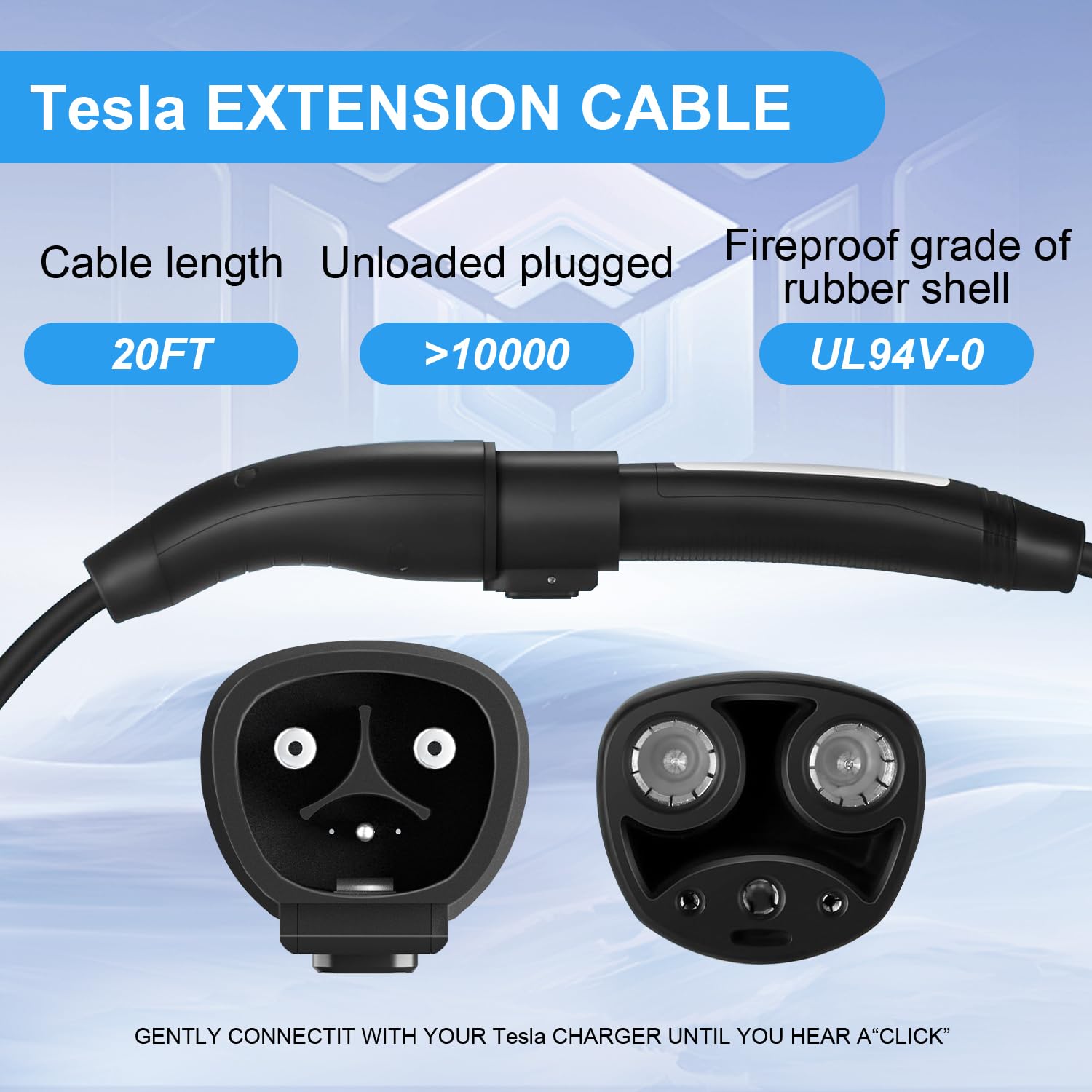 HUSTIAN Tesla Charger Extension Cable Compatible with Tesla Model X/Y/3/S, 20ft EV Charging Extension Cable 110-240V 48A Tesla EV Charger Extension Cords - WoodArtSupply