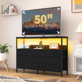 Yoobure TV Stand Dresser for Bedroom, 7 Fabric Drawers Entertainment Center, LED Dressers with Power Outlets, TV Stands for Living Room with Storage Shelf, TV Console Entertainment Stand up to 50" TV Yoobure