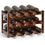 IWNTWY Wine Rack, 12 Bottles 3-Tier Free Standing Wine Racks, Bamboo Wine Rack Countertop Holder Storage Shelf for Kitchen Cabinet Dining Room Bar (Brown) IWNTWY