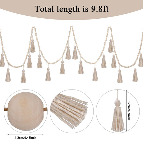 Janinka Christmas Bead Tassel Garland 9.8ft Wooden Boho Beads Garland Neutral Christmas Decor Wall Hangings Rustic Farmhouse Home Decor for Christmas Tree Decorative Supplies(Classic Color) Janinka