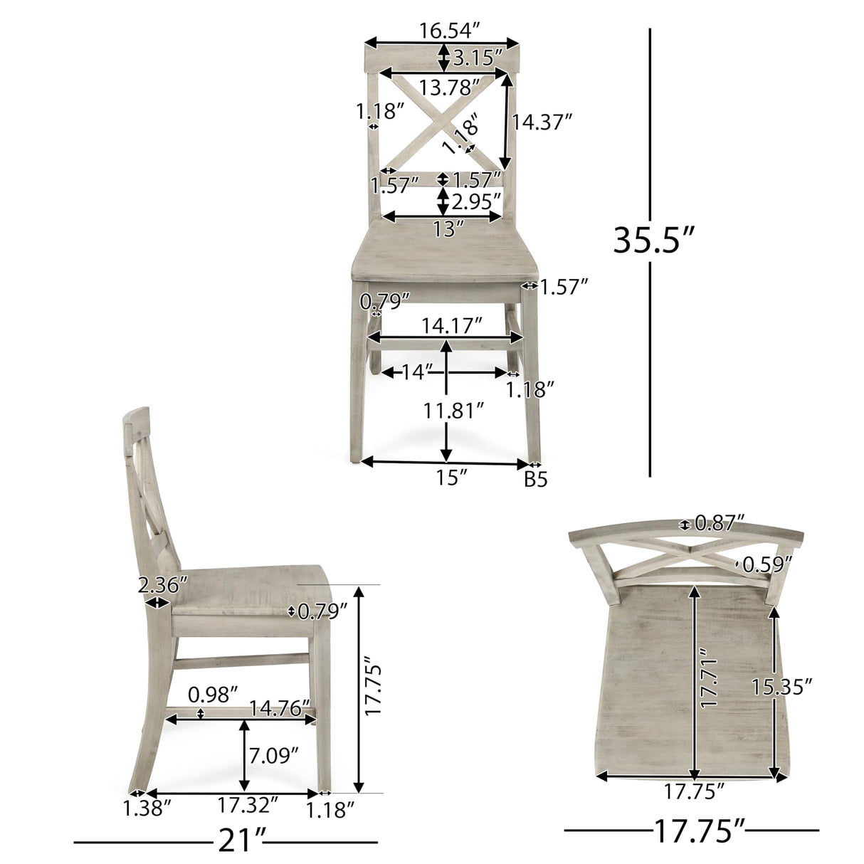 GDFStudio Wood Dining Chairs Set of 2, Farmhouse Country Side Chairs,Wooden Armless Chairs for Kitchen Dining Room Home Living Room,300 Lbs Heavy Duty Acacia Wood Chair Weathered Gray GDFStudio