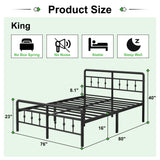 EMODA 16 Inch King Bed Frame with Headboard and Footboard, Heavy Duty King Size Metal Bed Frame, No Box Spring Needed, Easy Assembly EMODA