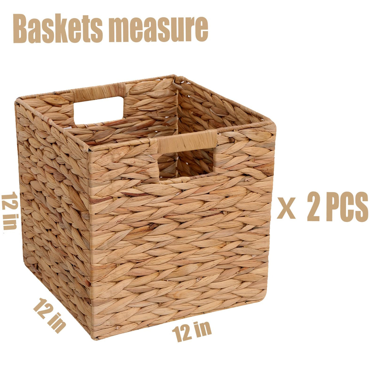 Wicker Storage Baskets Wicker Cube Baskets Foldable Hyacinth Storage Baskets,Rectangular Laundry Storage Bin,Square Basket for Shelves,Set of 2 Pcs,12 x 12 x 12in CXQCMUYE