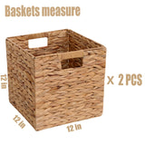 Wicker Storage Baskets Wicker Cube Baskets Foldable Hyacinth Storage Baskets,Rectangular Laundry Storage Bin,Square Basket for Shelves,Set of 2 Pcs,12 x 12 x 12in CXQCMUYE
