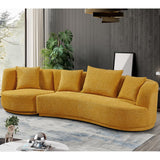 WILLIAMSPACE 109.84" Modern Curved Sofa Couch with 360° Swivel Arm Chair, Modern Upholstery Boucle Sofa 3 Seat Couch with 4 Throw Pillows, Luxury Curved Couch for Living Room Apartment (Yellow) WILLIAMSPACE