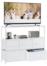 DUMOS TV Stand Dresser for Bedroom Entertainment Center with 5 Fabric Drawers Storage Organizers Units, Media Console Table with Open Shelf up for 45" Television for Living Room, Dorm, White DUMOS