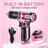 Cordless Drill：DEKOPRO 12V Power Drill Set with Pink Electric Drill with Tool Set Gift Box, Pink Drill Set for Women DEKOPRO