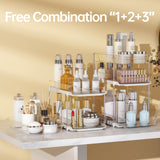 Delamu 2 Sets of 3-Tier Bathroom Under Sink Organizers and Storage, Multi-Purpose Stackable Pantry Organization and Storage, Pull Out Clear Kitchen Bathroom Cabinet Organizer with Movable Dividers Delamu