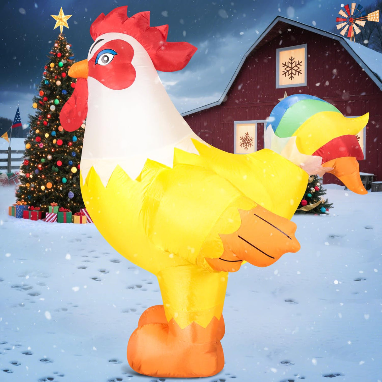 6FT Rooster Inflatables Christmas Spring, Farm Ranch Blow up Animals Cute Chicken, Decorations Outdoor Yard Built-in LED Lights Big Large Decor Party Lawn Holiday Outside DomKom
