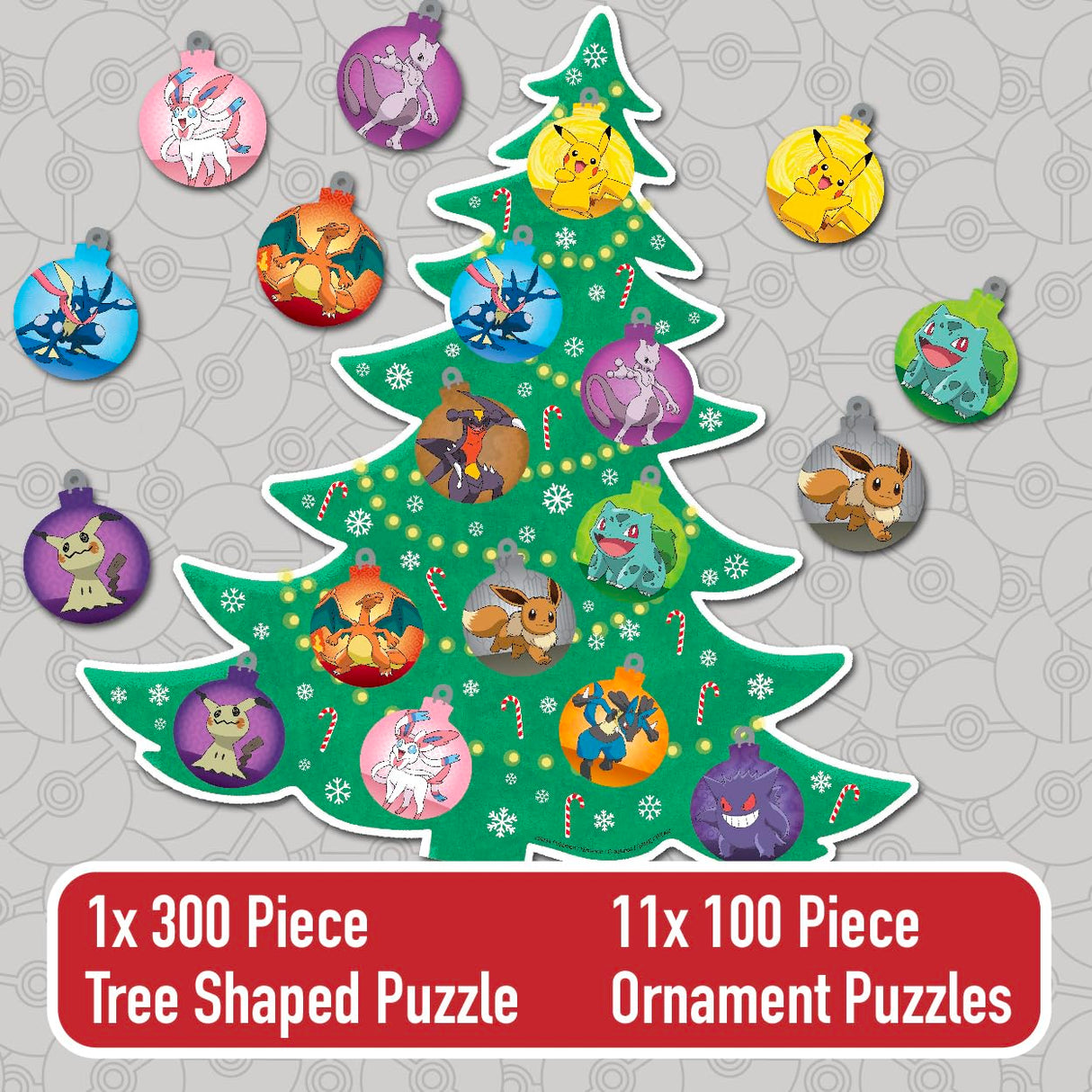 Buffalo Games - Pokémon - 12 Days of Christmas Advent Calendar Puzzles – Eleven 100 Piece Mini Ornament Jigsaw Puzzles and One 300 Piece Christmas Tree Jigsaw Puzzle – 1,400 Total Pieces Buffalo Games