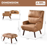 ovios Indoor Reclining Chair with Ottoman, Accent Reading Chairs with Footrest Side Pocket, Modern Comfy Lounge Recliner for Living Room Bedroom, Faux Suede Leather, Brown ovios