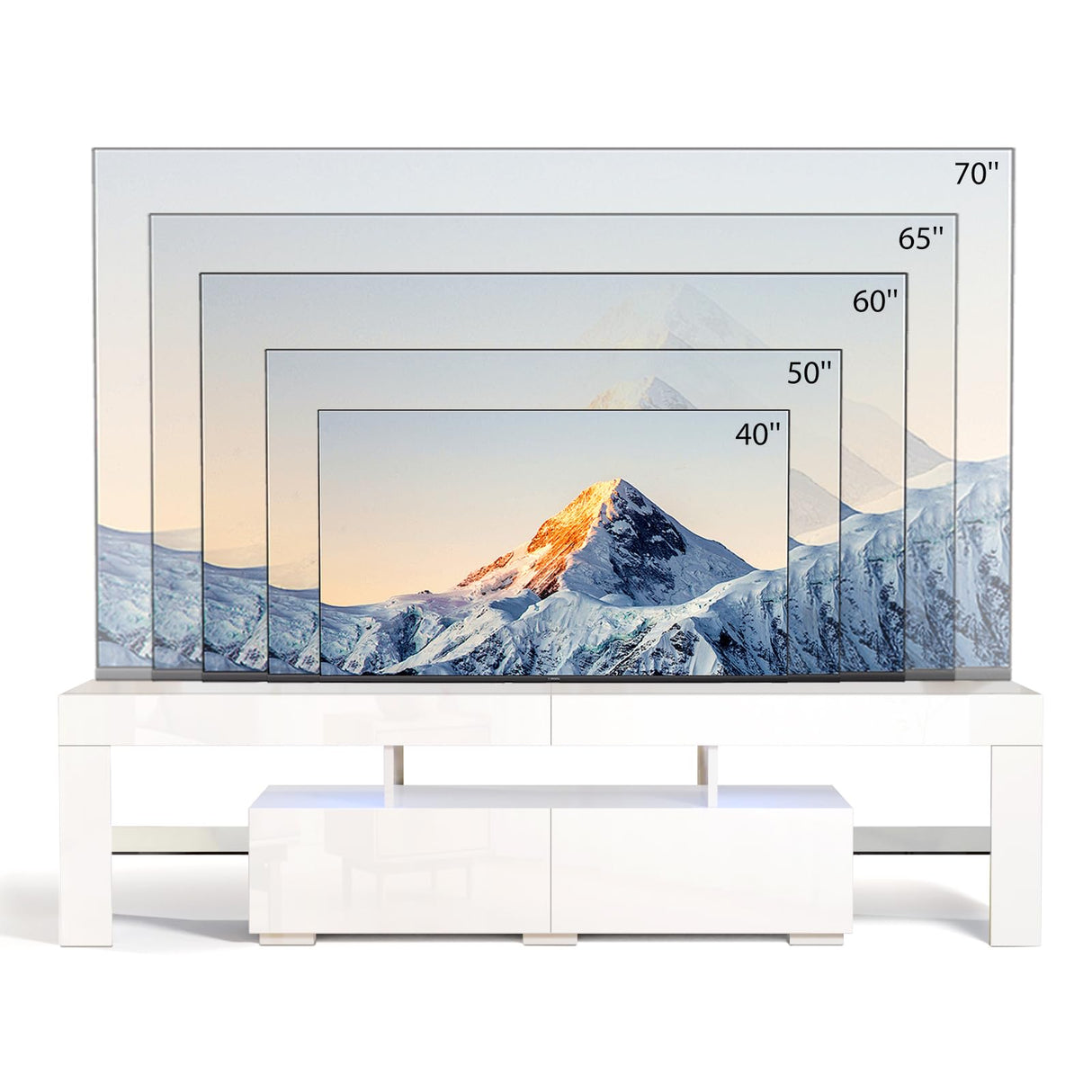 VINGLI LED TV Stand, 63'' High Glossy Modern Entertainment Center with LED Lights and Storage for 55/60/65/70 Inch TV (White, 63'' x 14'' x 18'') VINGLI