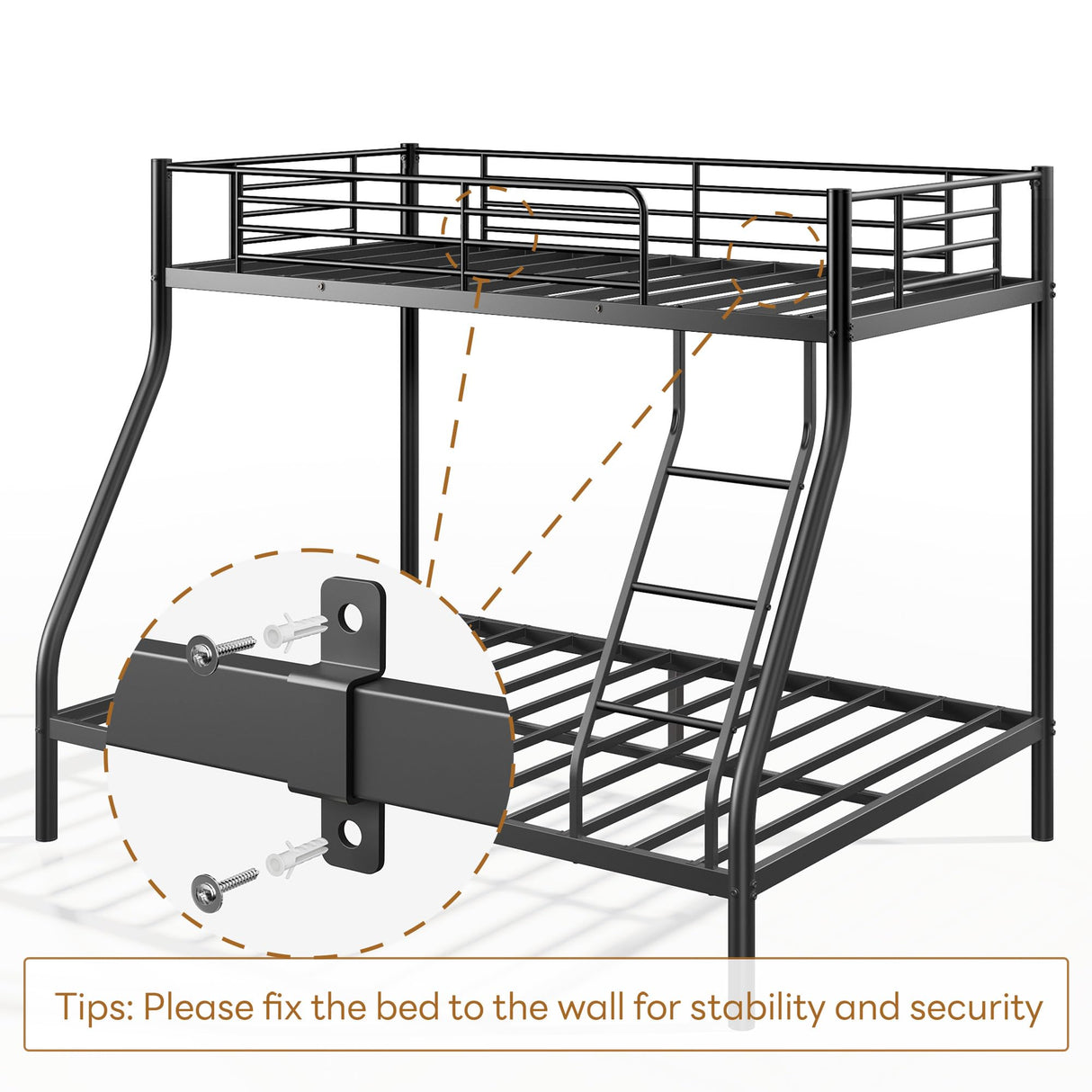 SogesSleep Bunk Beds Twin Over Full Size, Heavy Duty Metal Bunk Bed Frame with Angled Ladder for Teens and Adults, for Spaces-Saving, Smooth Rounded Edges, Noise Free & Easy Assembly, Black SogesSleep