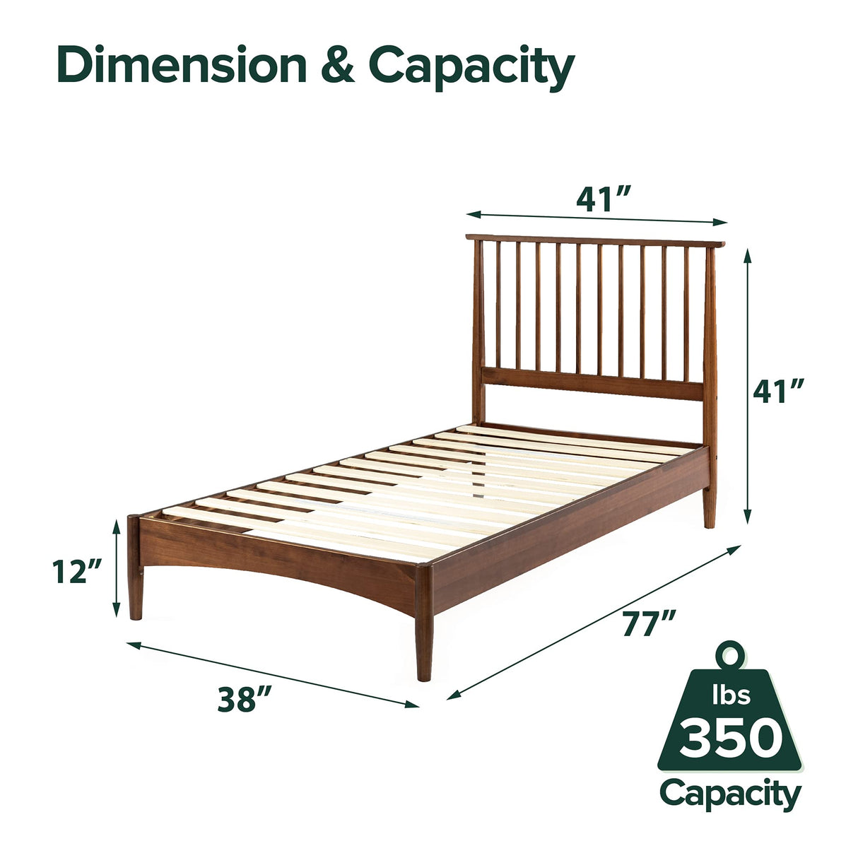 ZINUS Linda Mid Century Wood Platform Bed Frame, Solid Wood Foundation, Wood Slat Support, No Box Spring Needed, Easy Assembly, Twin Zinus