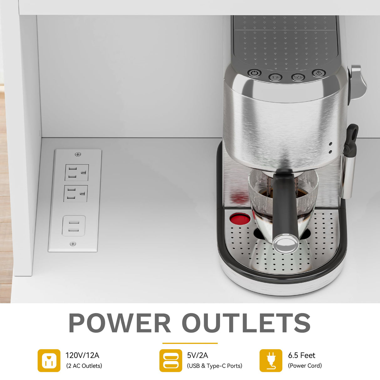 DWVO 71''H Kitchen Pantry Storage Cabinet with Power Outlet, Tall Cabinet with Doors, Shelves & Drawer, Buffet Cabinet with Goblet Holder and Wine Rack for Kitchen, Living Room (41''W, White) DWVO