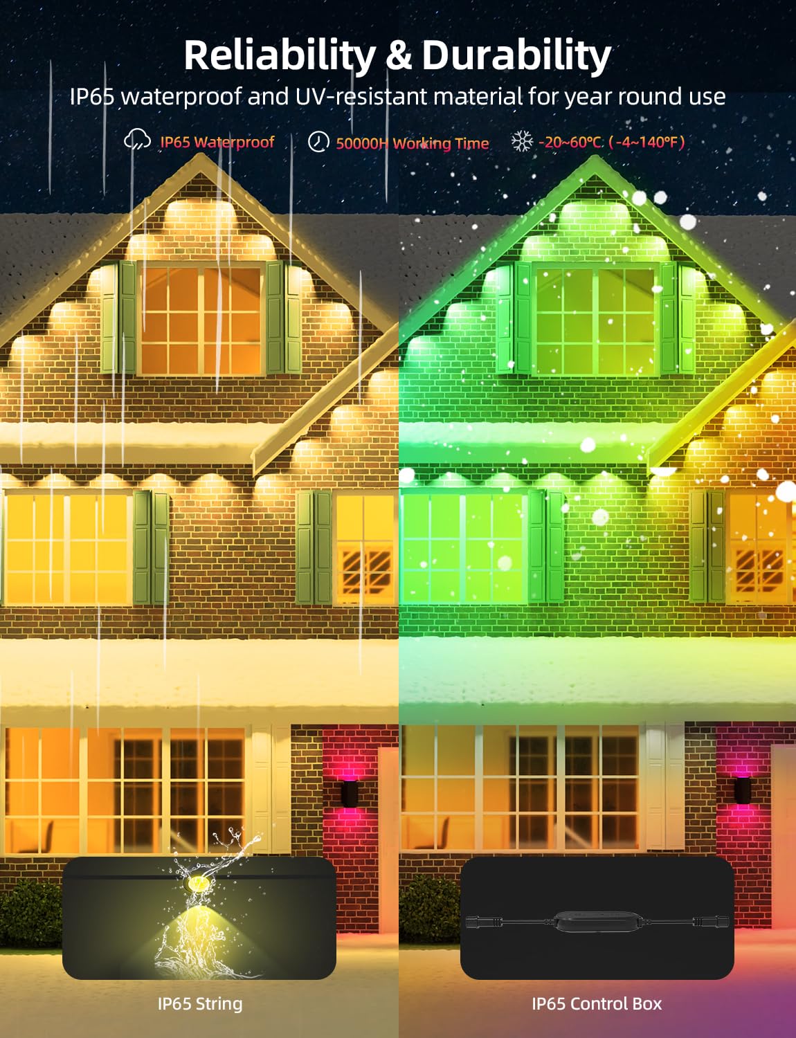 APPECK Permanent Outdoor Lights 100ft with 72 LEDs, DIY Scene Modes, Smart RGBW String Lights Waterproof, App/Remote Control for Christmas, Holidays, Alexa/Google Assistant Compatible, Black APPECK