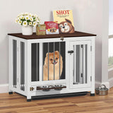 31.5" Dog Crate Furniture - Indoor Wooden Kennel with 360° Rotating Feeder | Multi-Functional End Table for Small & Medium Dogs | Portable Pet Cage with Removable Tray & Easy Assembly LotaTools