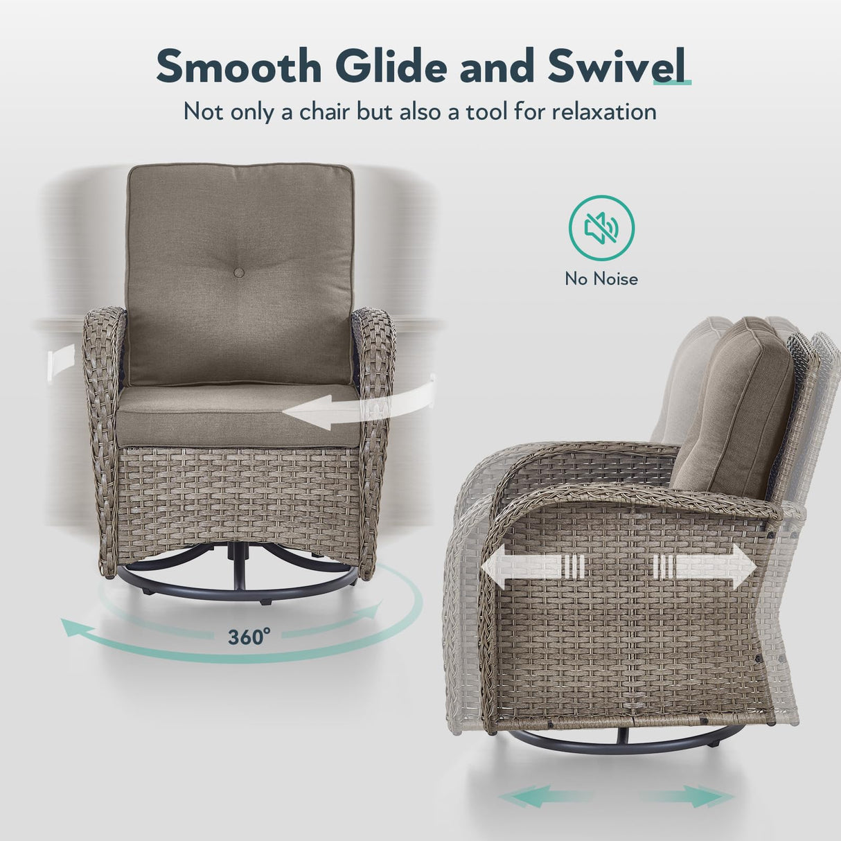 Artfurniz Outdoor Swivel Glider Rocker Chairs Set of 4 - Wicker Patio Furniture Set All Weather Patio Conversatio Sets with 2 Tempered Glass Side Table for Deck Backyard - Grey Wicker Grey Cushion Artfurniz