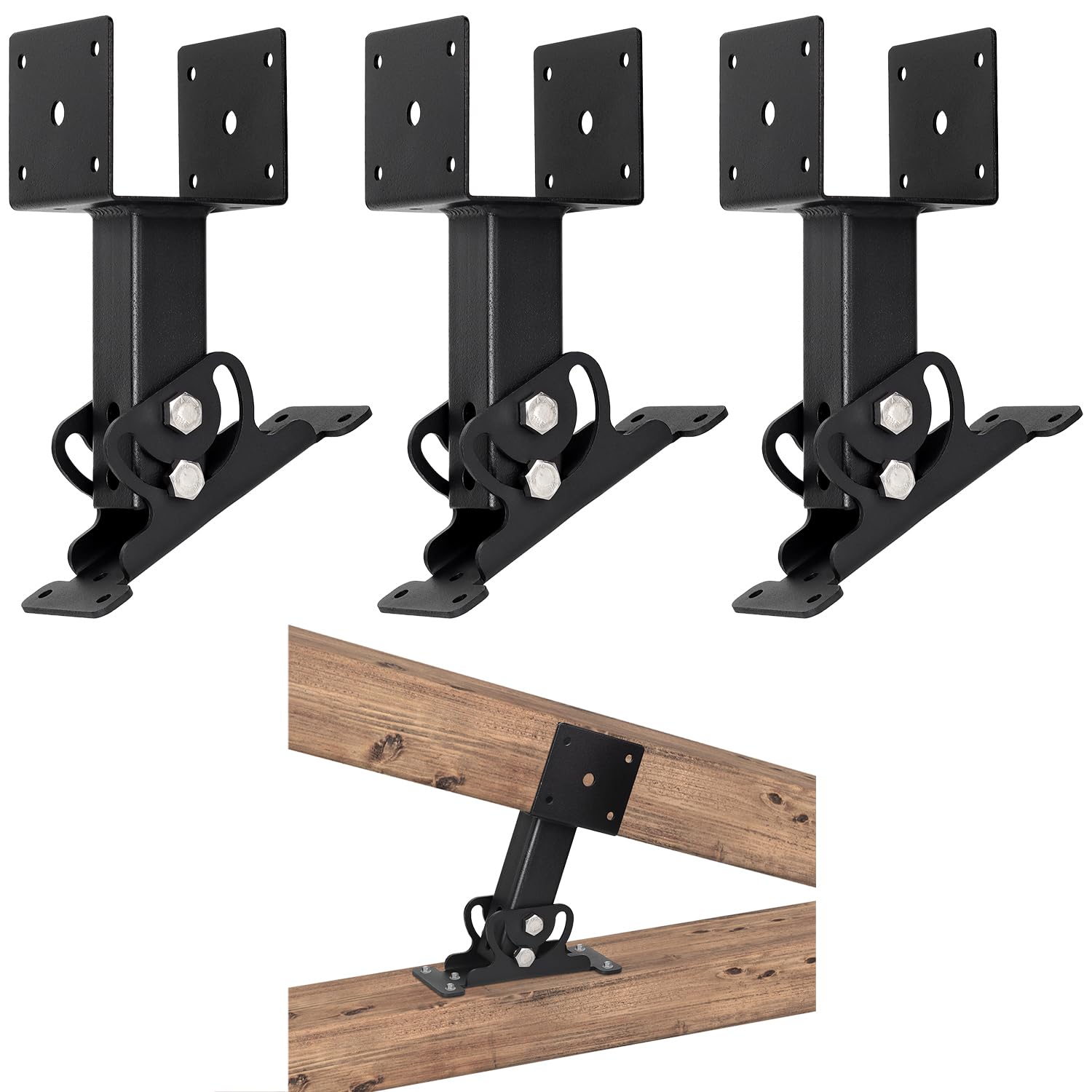 Heavy Duty Roof Riser Brackets Kit, Adjustable Roof Riser Beam Mount Brackets for Roof Pergola Gazebo (Black - Set 3) - WoodArtSupply