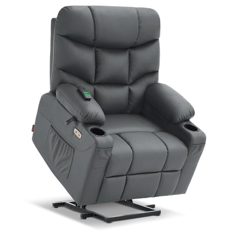 MCombo Power Lift Recliner Chair with Extended Footrest for Elderly People, Faux Leather 7287 (Dark Grey, Medium-Regular) MCombo