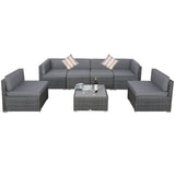 Welpatio Outdoor Patio Furniture Sets, 7 Pieces PE Rattan Wicker Outdoor Sectional Sofa Patio Conversation Set with Cushions and Coffee Table, Light Gray/Gray Welpatio