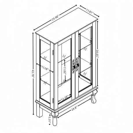 CKEASEAN Lighted Curio Cabinet, 44" H Glass Display Cabinet with 3-Tier Adjustable Glass Shelves, China Cabinet with Mirrored Back Panel for Living Room, Light Blub Included(White) CKEASEAN