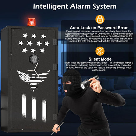 Large Rifle Safe, 35-40 Gun Safe for Rifle and Shotgun/Rifle Pistol Rack/Storage Pocket/Removable Shelf/Silent Mode/External Battery/LED/Key,180° Open Door Panel Organizer Unassembled Gun Safe Cabinet TTSITG
