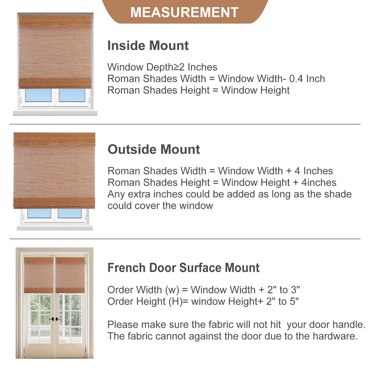 Sunbox Bamboo Roman Shades, Cordless Bamboo Blinds, Custom Size, Light Filtering Window Treatment, Natural Woven Wood Roman Shades for Windows, Doors, Caramel Sunbox