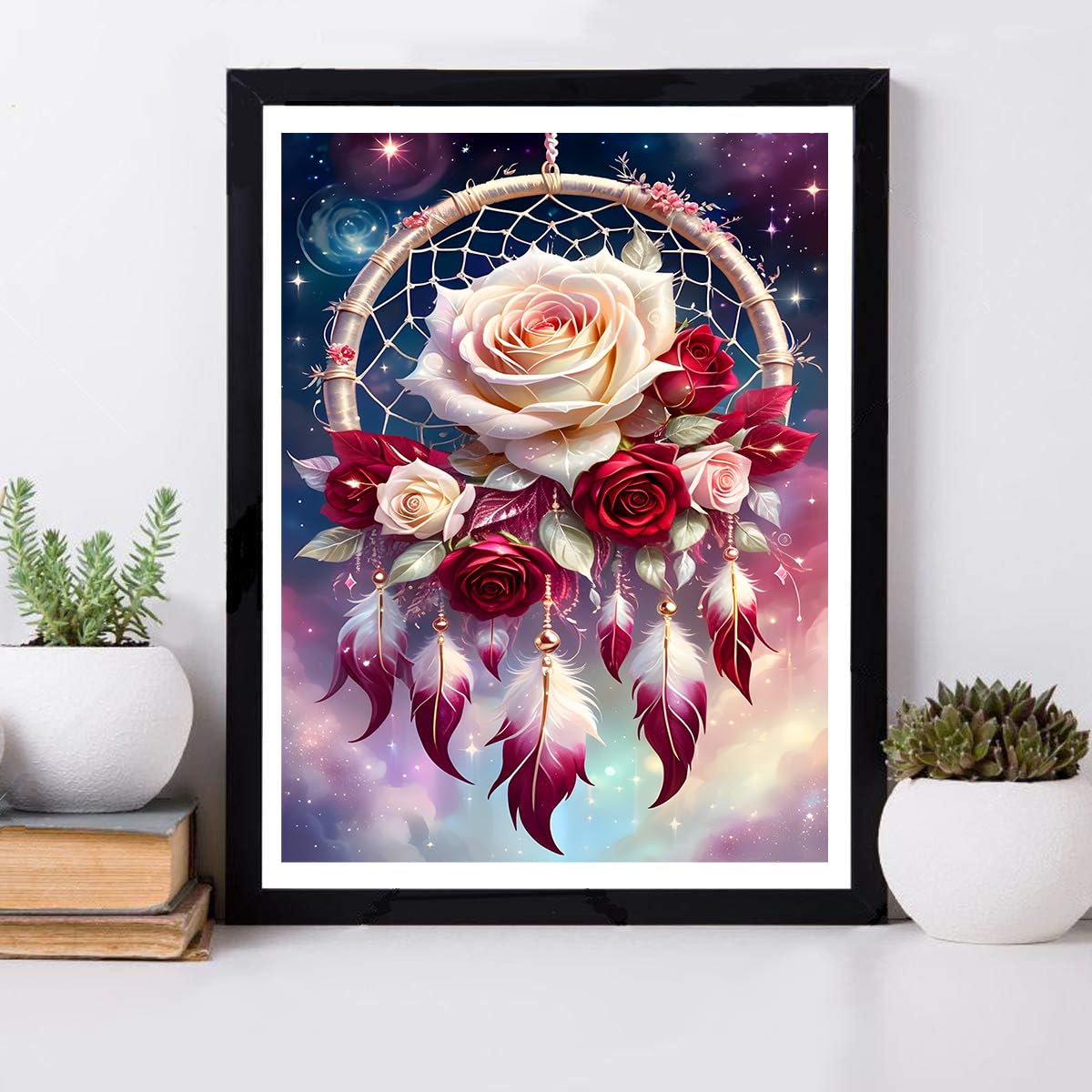 ijbnhd Rose Dream Catcher Diamond Painting Art Kit for Adults Rose Diamond Art Painting for Beginners Full Drill Round Gem Art Painting for Crafts Home Wall Decor Gift 12x16inch ijbnhd