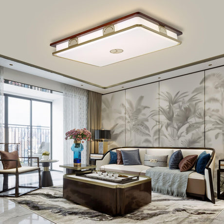 Dimmable Modern LED Ceiling Light, 38'' Large Rectangular Ceiling Lamps with Remote Control, Wood Flush 3000K-6000K Mount Light Fixtures for Living Room Dining Room Bedroom kangten