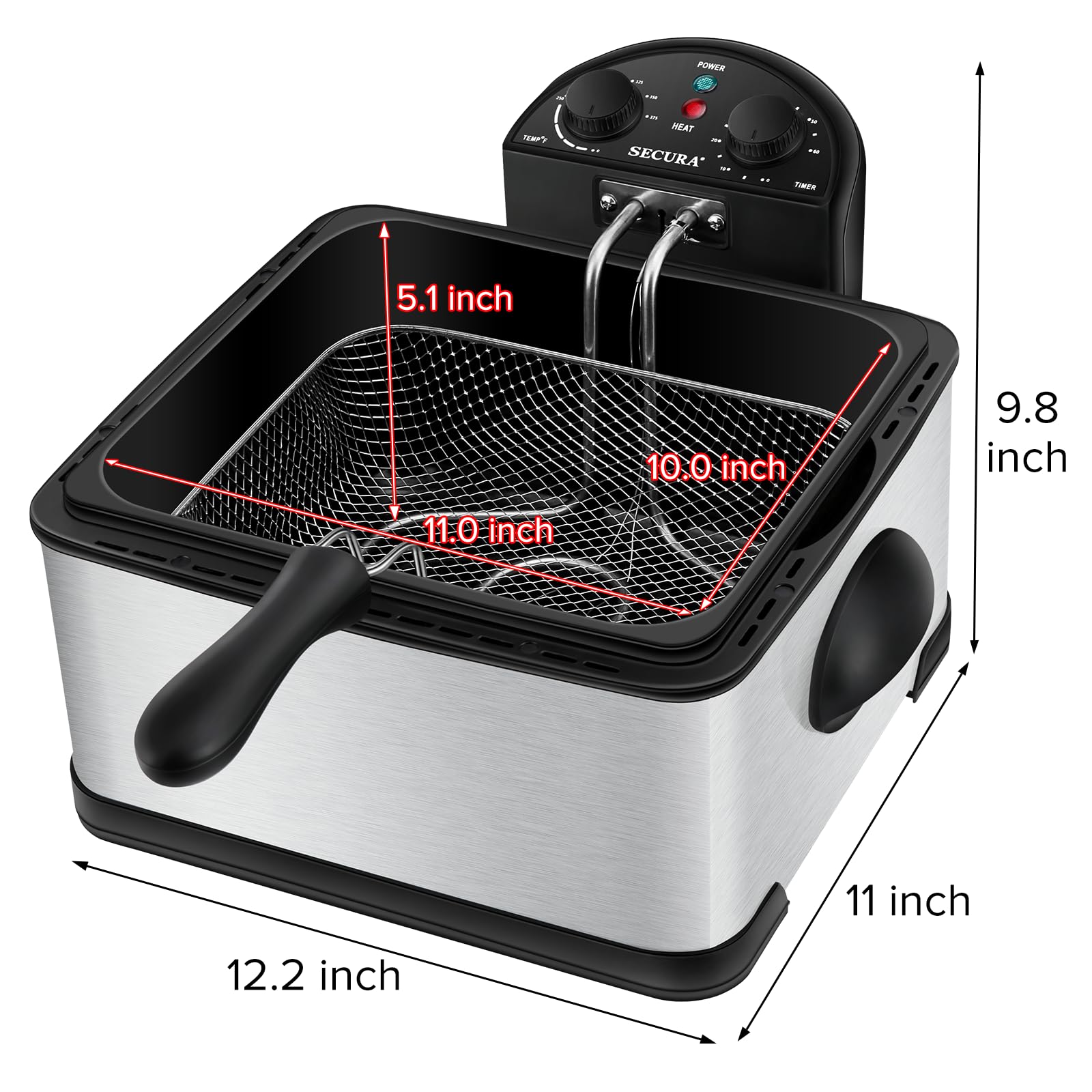 Secura 1700W Stainless Steel Deep Fryer - Thumbnail 2